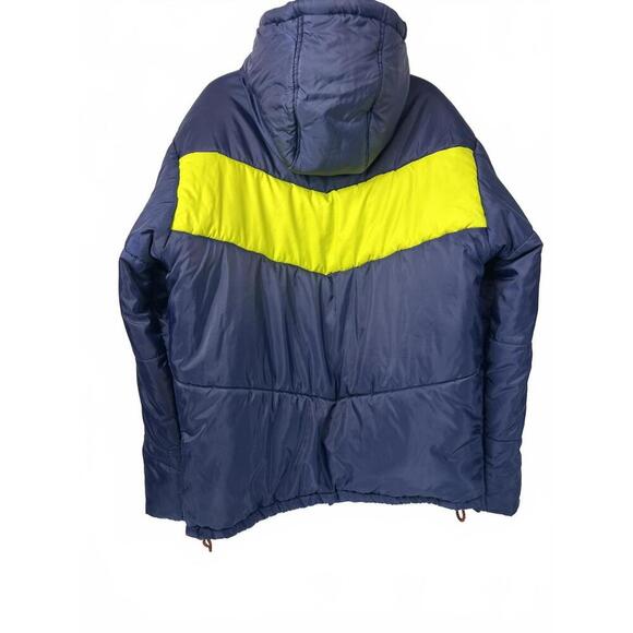 Men's Navy and Yellow Hooded Puffer Parka Jacket Sz Large Tall - Picture 3 of 11